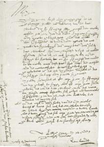 Rembrandt's letter to Huygens, 12 January 1639. Archives of the Royal House, The Hague.