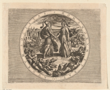 Antonio Tempesta and Otto van Veen (Vaenius), 1612, title page of Batavorum cum Romanis Bellum, etching, Rijksmuseum