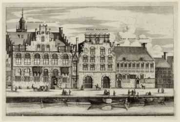 20. Headquarters of the Handboog and Voetboog civic guards on the Singel, anonymous engraving, 17th century, Amsterdam City Archive