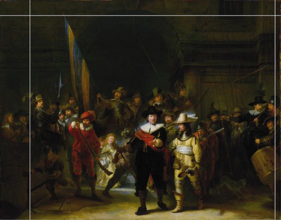 Copy of Rembrandt's "Night Watch" showing the 1715 cropping