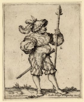 Teodoro Filippo de Liagno, Landsknecht, c. 1610-30, engraving, British Museum