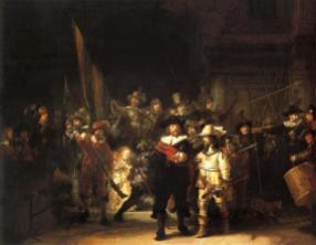 A reconstruction of the Night Watch before the 1715 mutilation; missing parts reconstructed using Gerrit Lundens' near-contemporary copy